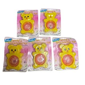 Vintage Baby's Rattle & Educational Toy Yellow Bear Rattle‎ New In Package (5)